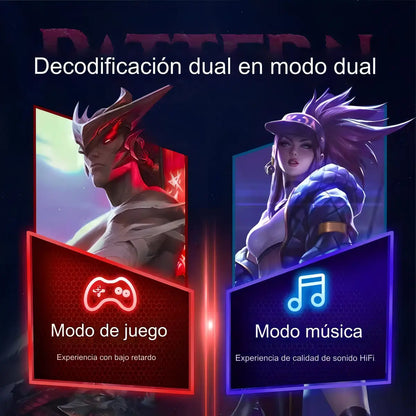 🎧🔥 Sonido envolvente. ⚡ Baja latencia para juegos. 🎤 Micrófono integrado. 💡 Iluminación LED. 🔋 Estuche de carga portátil con pantalla digital.
