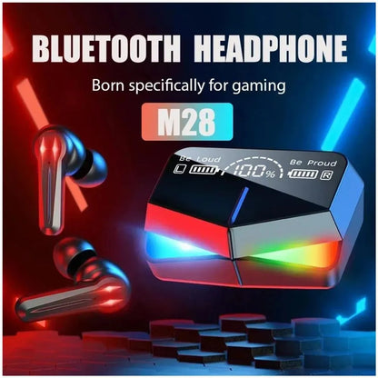 🎧🔥 Sonido envolvente. ⚡ Baja latencia para juegos. 🎤 Micrófono integrado. 💡 Iluminación LED. 🔋 Estuche de carga portátil con pantalla digital.