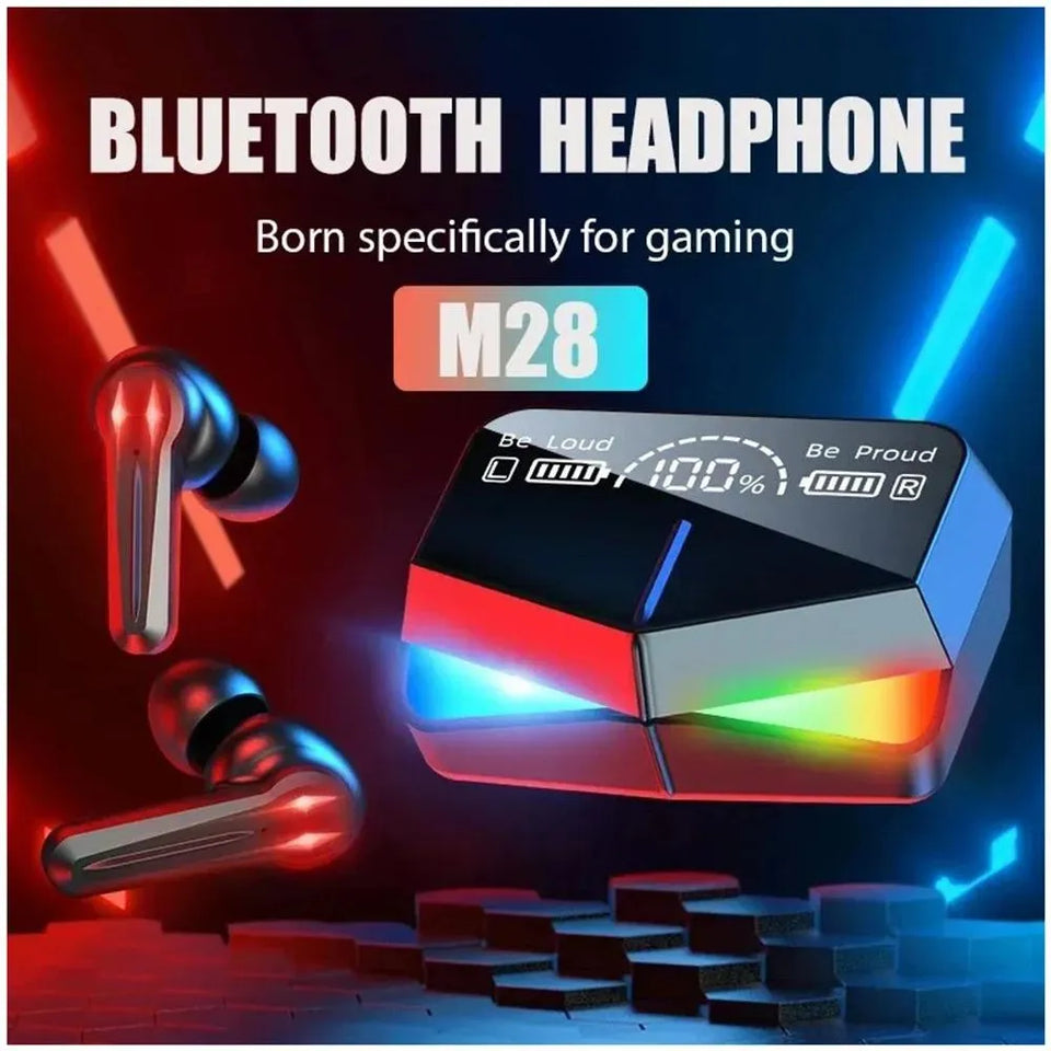 🎧🔥 Sonido envolvente. ⚡ Baja latencia para juegos. 🎤 Micrófono integrado. 💡 Iluminación LED. 🔋 Estuche de carga portátil con pantalla digital.
